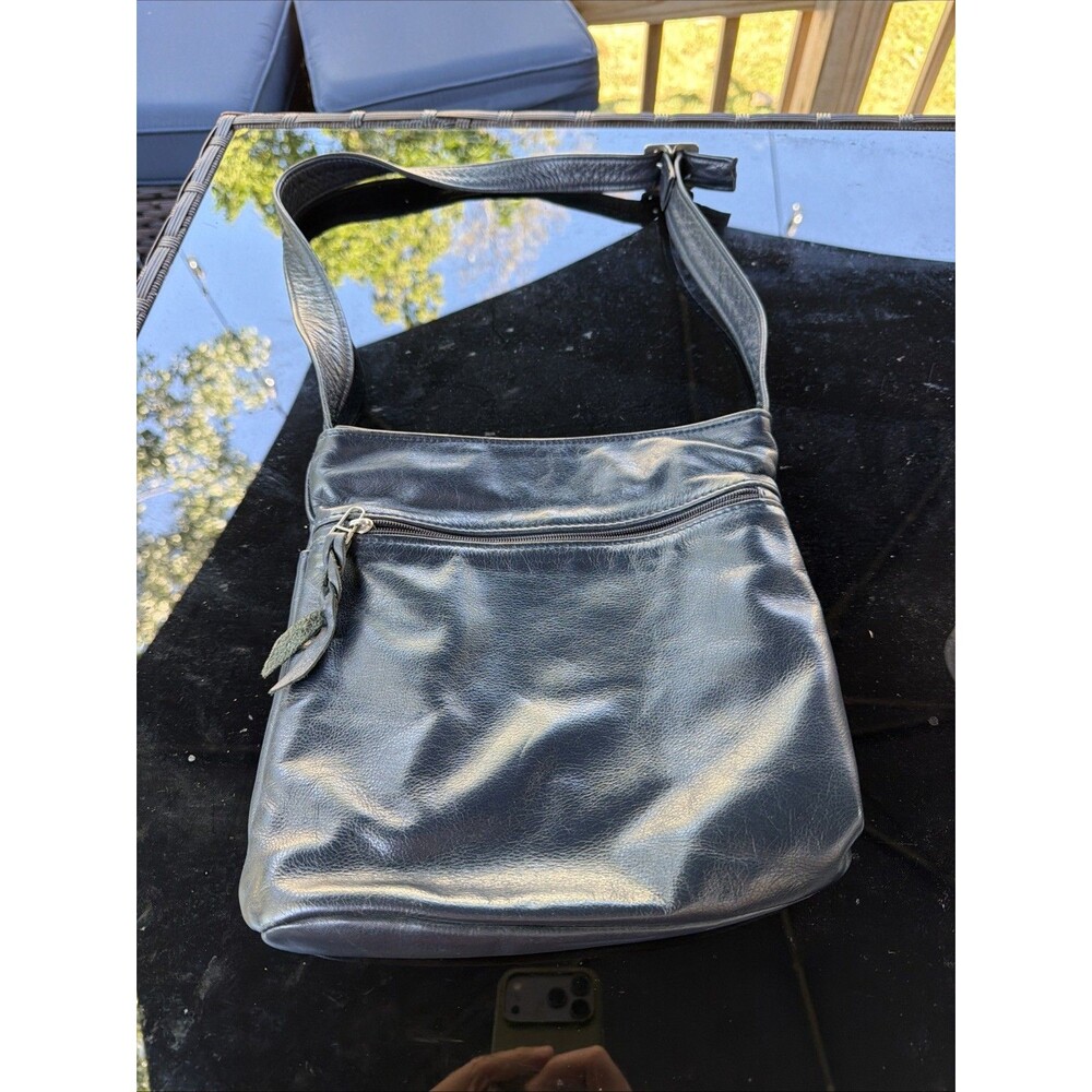 Vintage Sven Berkeley USA Navy Blue Pebbled Leather Zipper Crossbody Handbag EUC